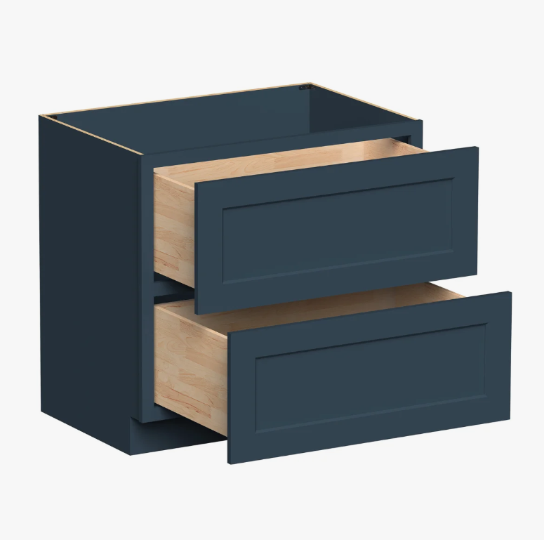 Modern Navy Double Drawer Shaker Base Cabinet for Custom Countertop Kitchen Remodel