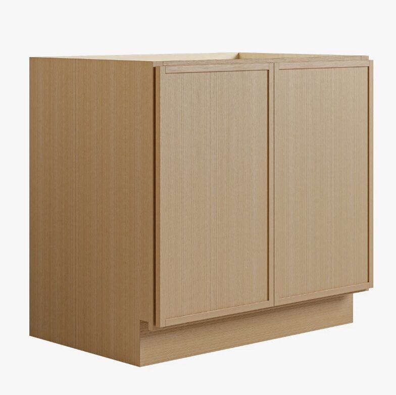 2 Freestanding Wood Grain Slab Kitchen Base Cabinet, Moisture Resistant Plywood Storage Cabinet
