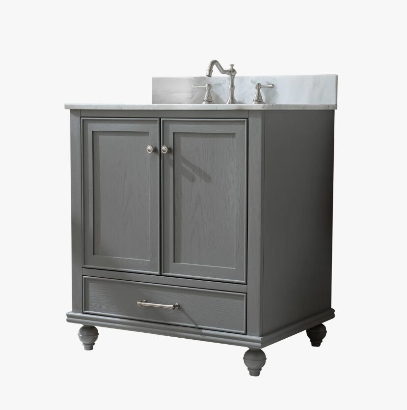 Transitional Single Sink Grey Shaker Bathroom Vanity Cabinet