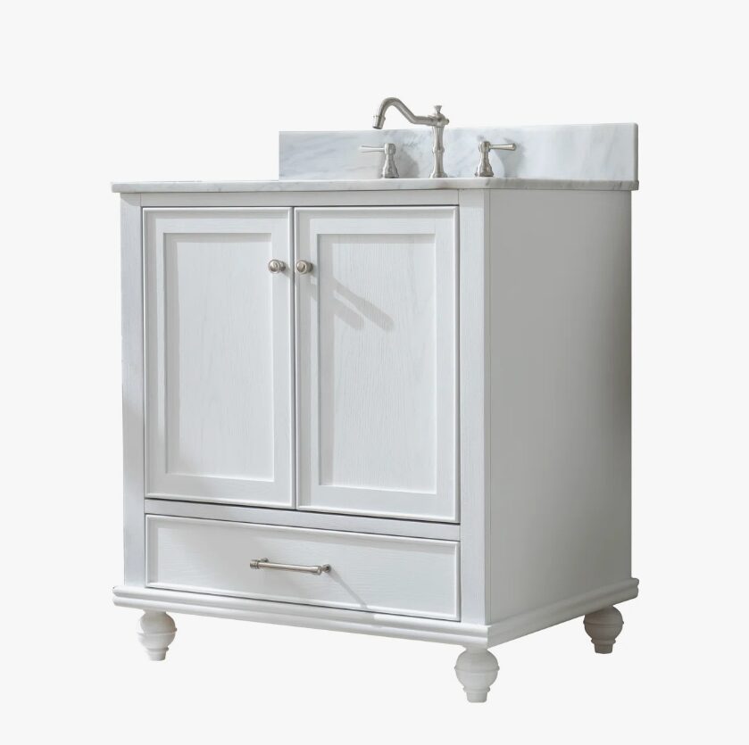 Transitional Single Sink White Shaker Bathroom Vanity Cabinet