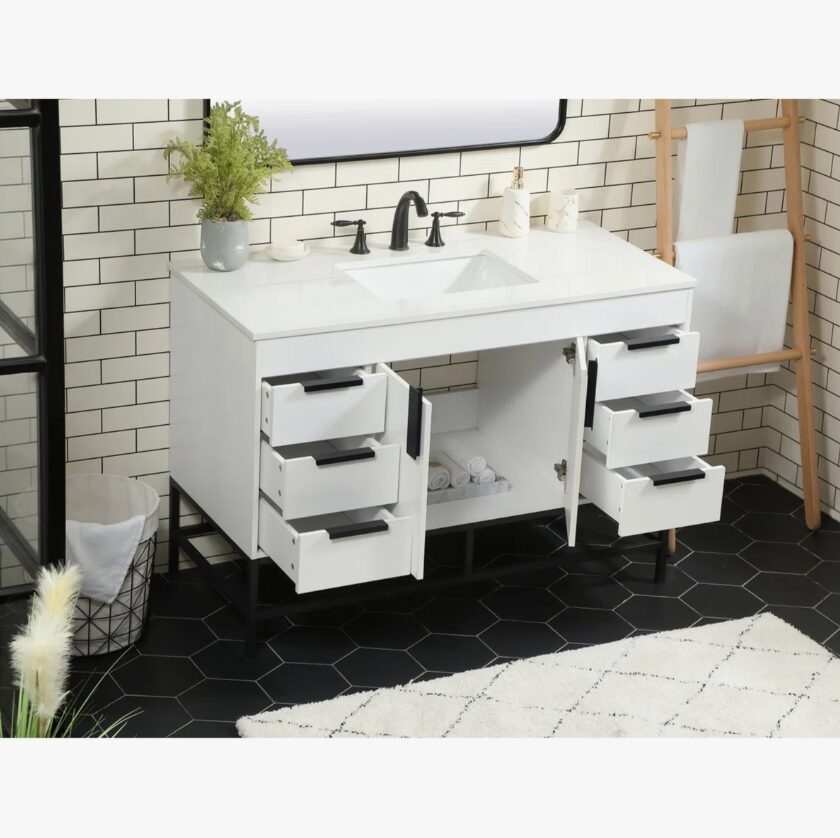 Modern Single Sink White Bathroom Vanity Cabinet
