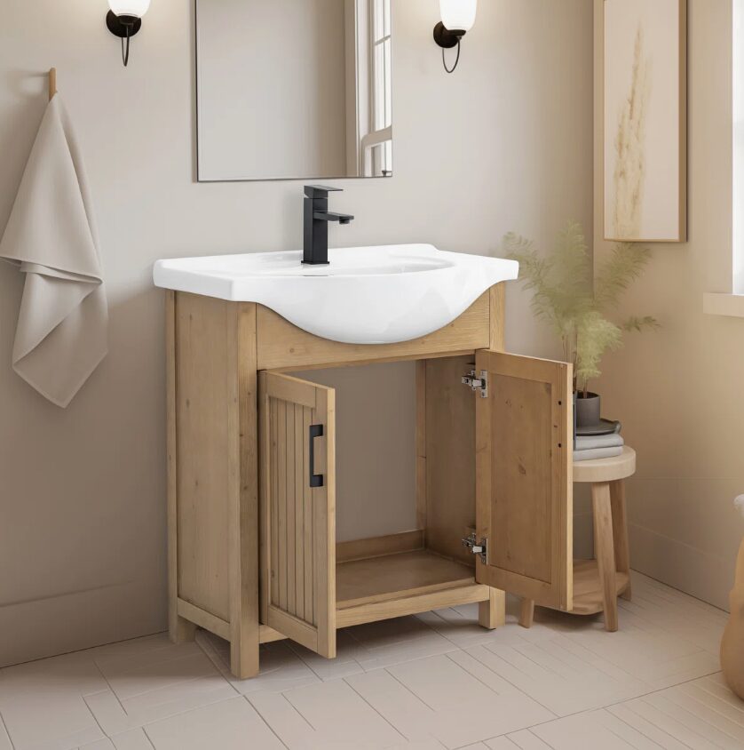 2 Farmhouse Beadboard Single Sink Bathroom Vanity Cabinet