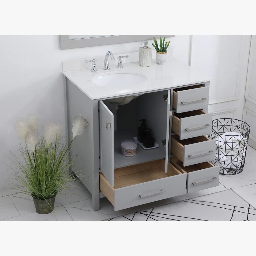 2 Transitional Single Sink Gray Shaker Bathroom Vanity Cabinet