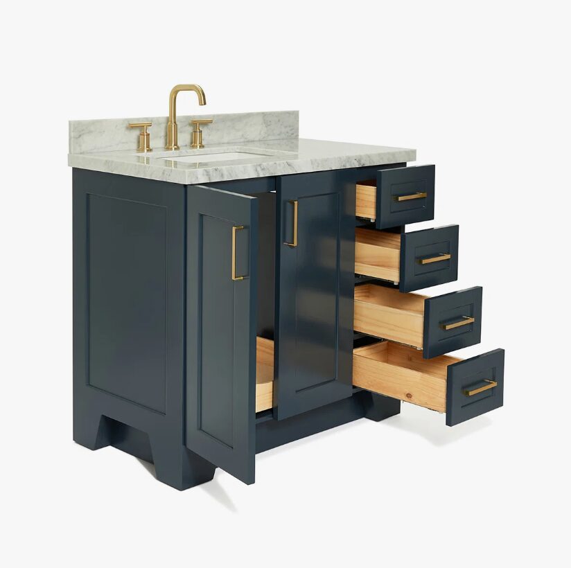 2 Luxury Navy All-in-One Bathroom Vanity with Carrara Marble Countertop