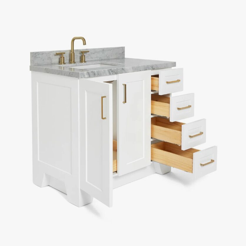 Modern All-White All-in-One Bathroom Vanity with Marble Countertop