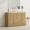 48 Inch Natural Oak Herringbone Bathroom Vanity Cabinet, 9 Storage Drawers & Soft Close Doors, Marble Countertop Undermount Sink Combo