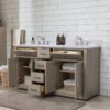 60 Inch Weathered Oak Double Undermount Sink Bathroom Vanity, White Marble Vein Quartz Top & Brushed Nickel Hardware