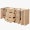 72 Inch Natural Oak Shaker Double Undermount Sink Bathroom Vanity, White Quartz Countertop & Matte Black Hardware