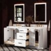 2 72 Inch Pure White Shaker Double Undermount Sink Bathroom Vanity, White Quartz Countertop & Matte Black Hardware