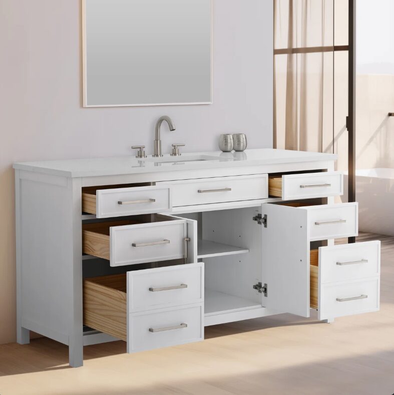 60" Solid White Wood Single Vanity Cabinet for Minimalist & Farmhouse Bathroom Remodel