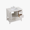 2 36 Inch White Shaker Farmhouse Freestanding Bathroom Vanity with Marble Top & Slatted Shelf