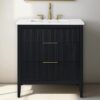 Modern Fluted Bathroom Vanity with Gold Handles & Marble Top