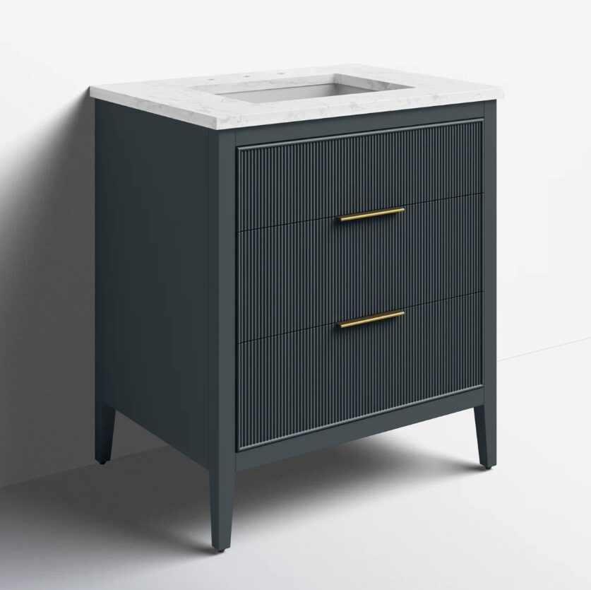 Contemporary Dark Blue Fluted Vanity with Undermount Sink