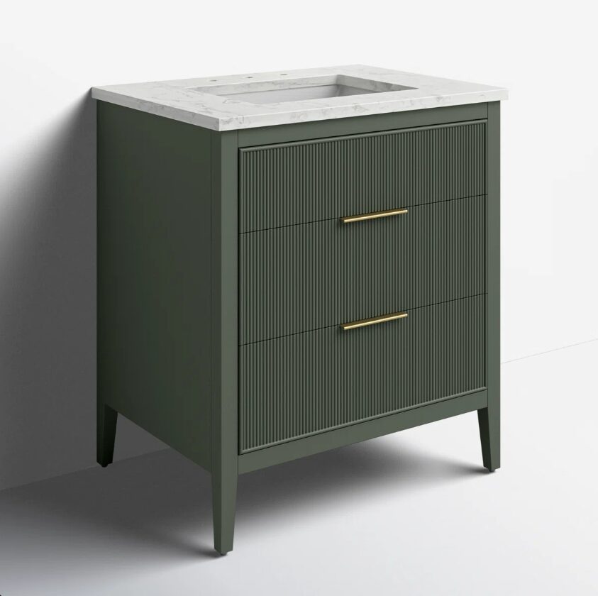 Farmhouse Dark Olive Fluted Vanity for Small Bathroom