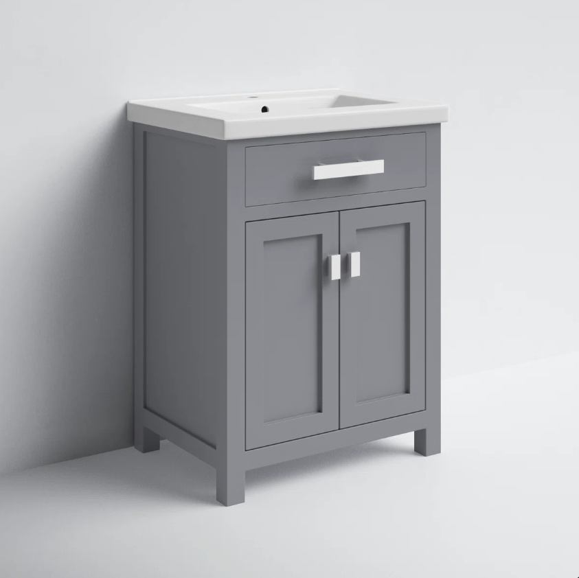 3 Compact Grey Shaker Single Sink Vanity Cabinet for Guest Bathrooms