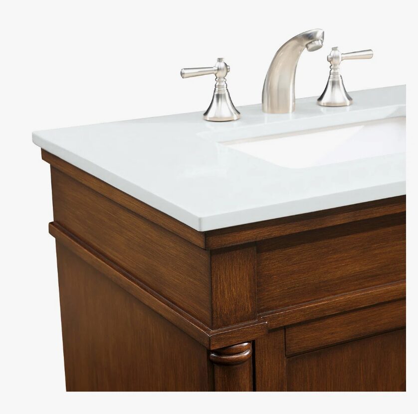 30 Inch Vintage Walnut Traditional Freestanding Single Sink Bathroom Vanity with Turned Legs
