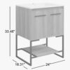 3 24 Inch Walnut Wood Industrial Freestanding Bathroom Vanity with Black Metal Frame
