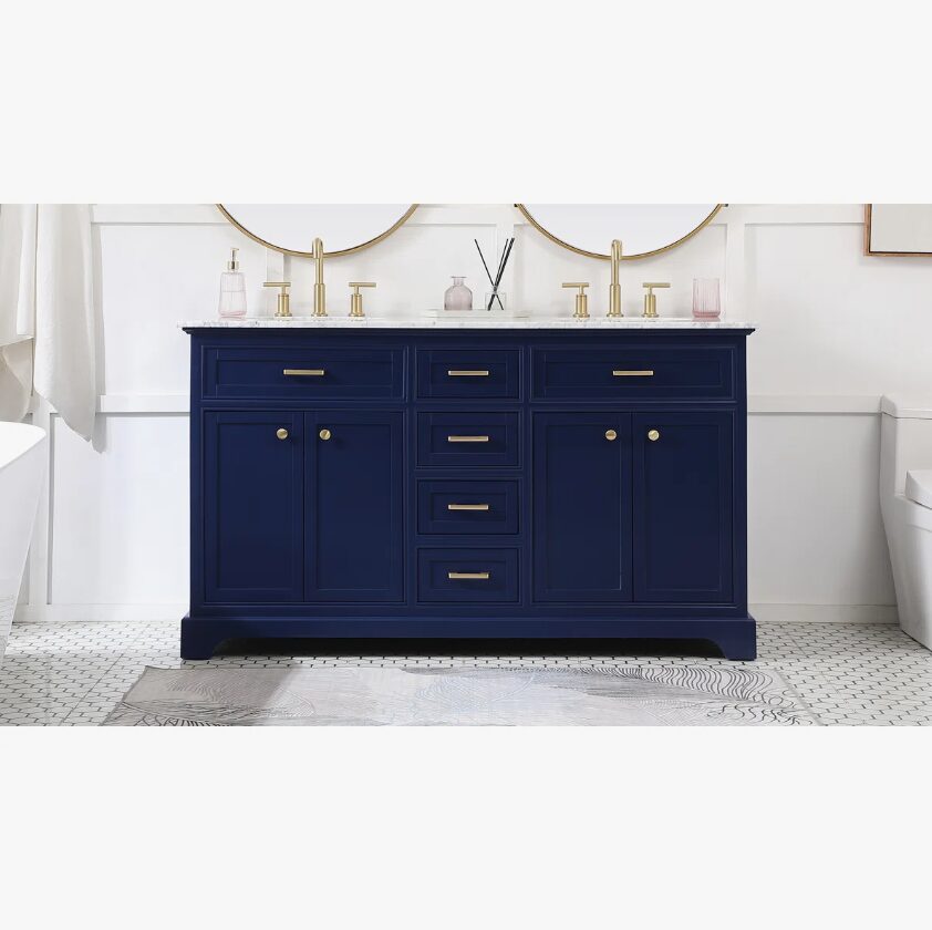 Transitional Navy Freestanding Double Sink Bathroom Vanity Cabinet