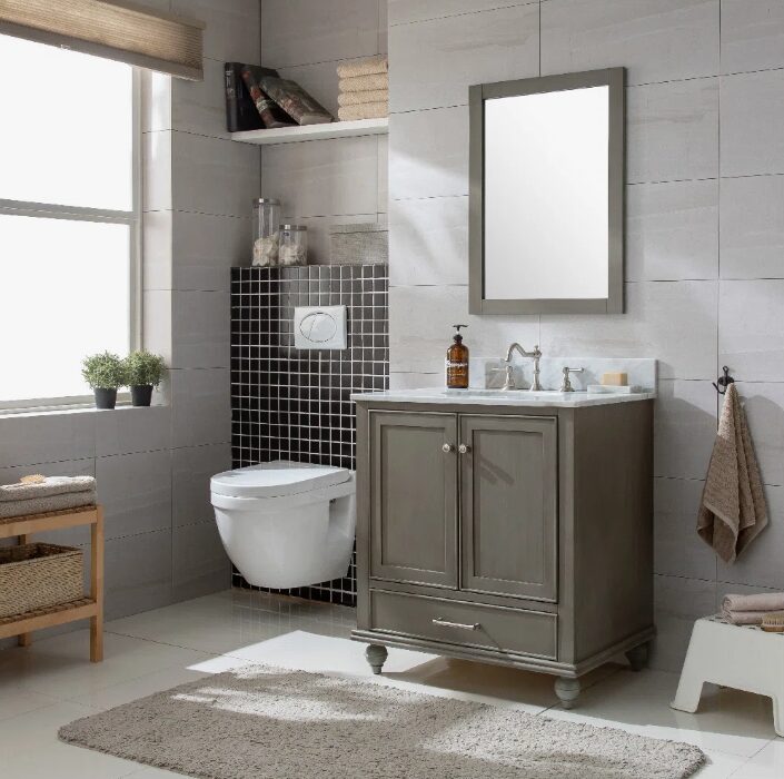 Transitional Single Sink Grey Shaker Freestanding Vanity Cabinet