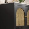 3 30 Inch Black Mid-Century Rattan Freestanding Single Sink Bathroom Vanity with Gold Knobs