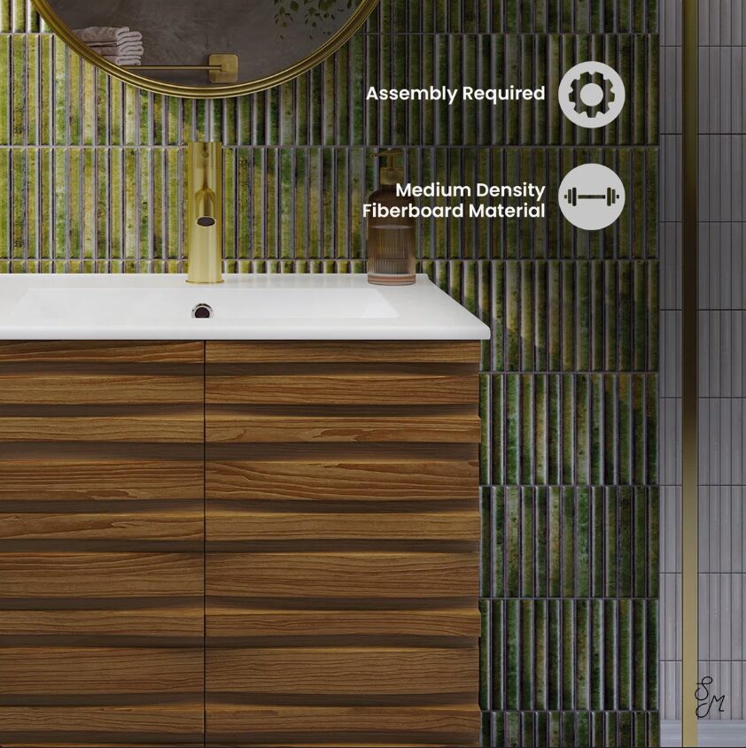 Contemporary Horizontal Slat Wood Bathroom Vanity with Integrated Sink