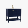 36 Inch Navy Blue Shaker Farmhouse Bathroom Vanity with Marble Top & Slatted Shelf