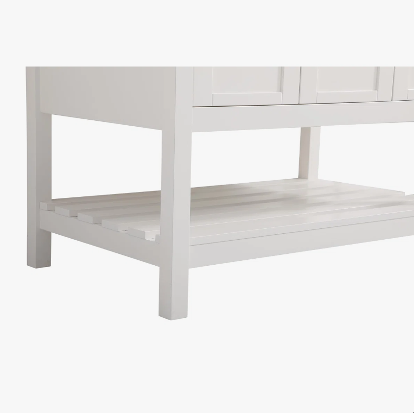 3 36 Inch White Shaker Farmhouse Freestanding Bathroom Vanity with Marble Top & Slatted Shelf
