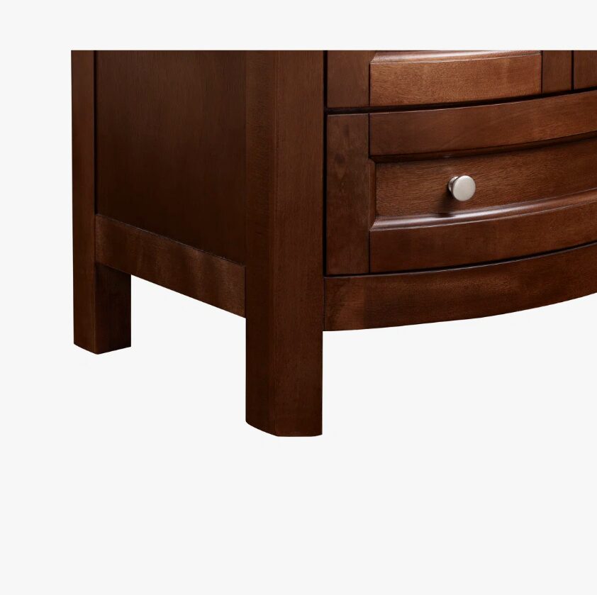 24 Inch Walnut Curved Freestanding Bathroom Vanity with Ceramic Sink & Silver Knobs