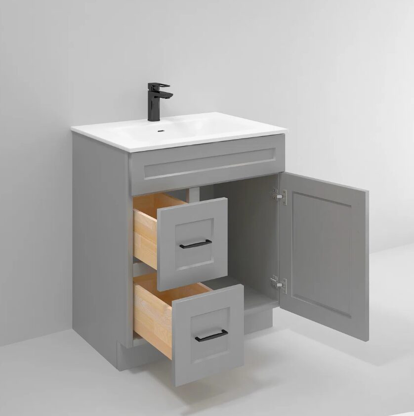 Modern Light Gray Single Sink Vanity Cabinet with Solid Wood Drawer Boxes