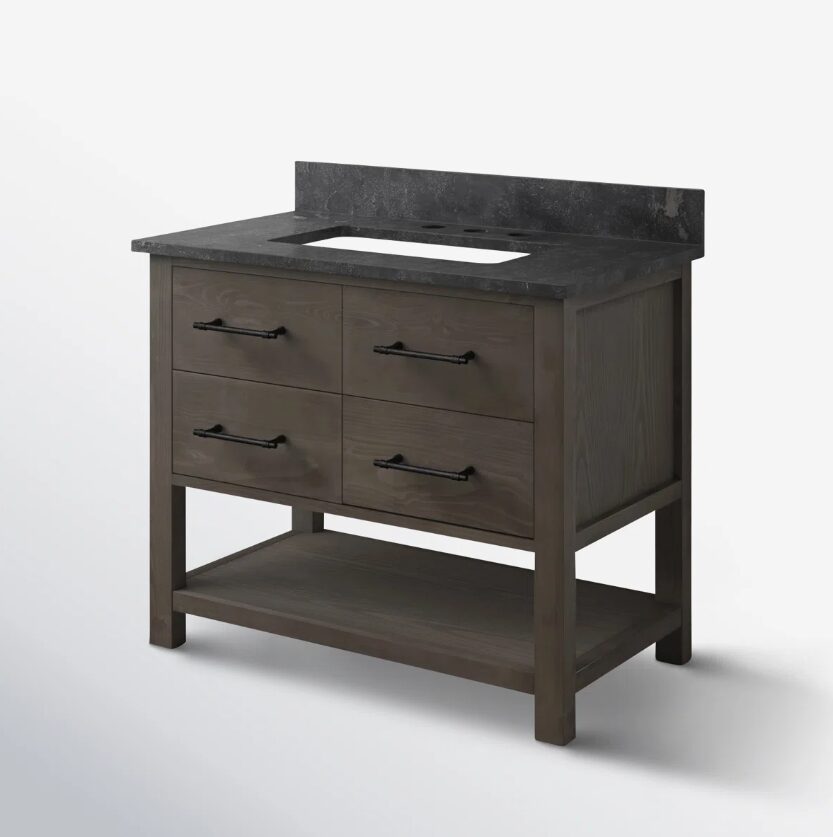 3 Rustic Gray Freestanding Single Sink Vanity with Open Towel Storage Shelf