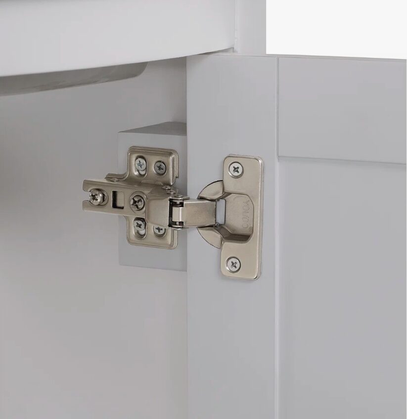 3 24 Inch Curved White Freestanding Bathroom Vanity with Integrated Ceramic Sink & Silver Knobs