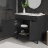 3 36 Inch Matte Black Modern Freestanding Bathroom Vanity with White Ceramic Sink & Geometric Handles