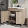 Minimalist Oak Single Sink Vanity Cabinet with 2 Doors & 2 Top Storage Drawers