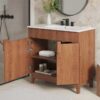 Mid-Century Walnut Single Sink Vanity Cabinet with 2 Doors & Dual Top Drawers