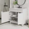 Minimalist White Single Sink Vanity Cabinet with 2 Doors & Dual Top Storage Drawers