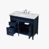 42" Modern Navy Blue Wood Vanity with Natural Marble Countertop for Master Bath