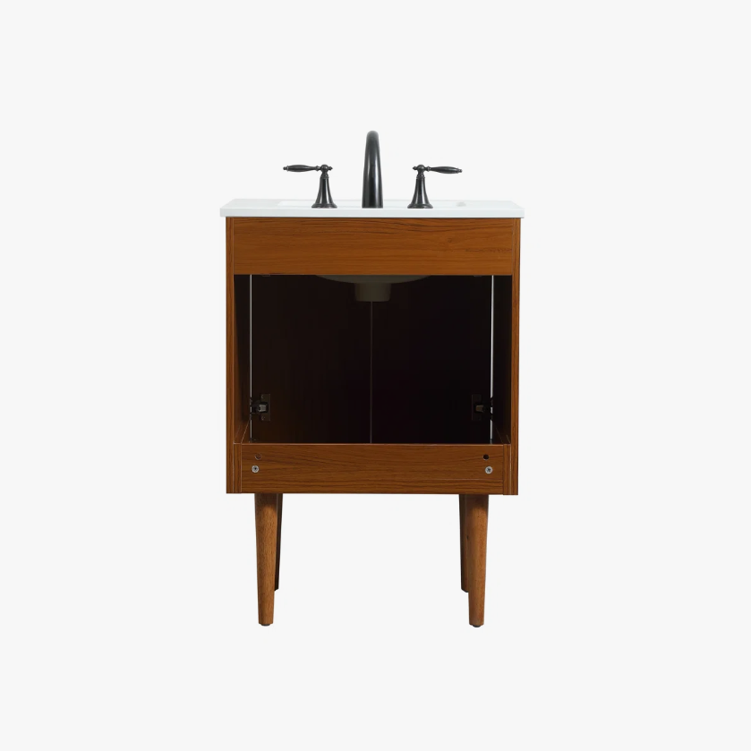 24" Narrow Mid Century Modern Wood Vanity for Powder Room & Guest Bath
