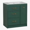 3 30" Dark Green Vanity with White Sink & Gold Hardware