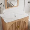3 36" Oak Fluted Bathroom Vanity with Marble Countertop & Gold Handles