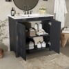 3 Rustic Weathered Black Freestanding Vanity with Double Storage Shelves