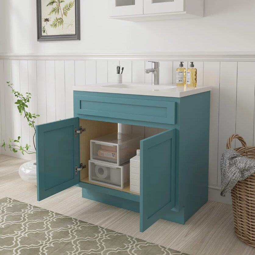 36 Inch Teal Shaker Bathroom Storage Cabinet for Custom Vanity Top