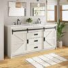 Rustic White Double Vanity Cabinet with Storage Drawers
