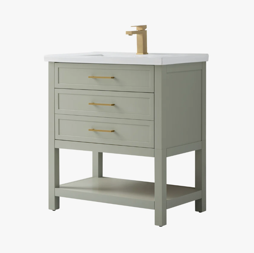 3 Minimalist Light Sage All-in-One Bathroom Vanity with Integrated Ceramic Sink