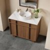 36 Inch Walnut Freestanding Bathroom Vanity Round Vessel Sink Soft Close Storage Drawers & Doors