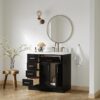 3 36 Inch Matte Black Single Sink Bathroom Vanity White Quartz Top Soft Close Drawers Brushed Gold Hardware