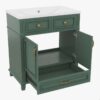 30 Inch Vintage Green Recessed Panel Single Sink Bathroom Vanity with Gold Hardware, 3 Storage Drawers & Double Doors