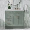 3 Modern Sage Green Shaker Vanity Cabinet with Dovetail Pine Drawers for Earthy Tone Bath Remodel