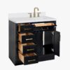 36 Inch Black Oak Shaker Single Sink Bathroom Vanity White Quartz Top Soft Close Drawers Brushed Gold Hardware