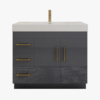 3 Modern High Gloss Gray Bathroom Vanity with Integrated White Solid Surface Sink Top