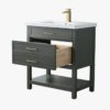 Minimalist Dark Sage All-in-One Bathroom Vanity with Integrated Ceramic Sink